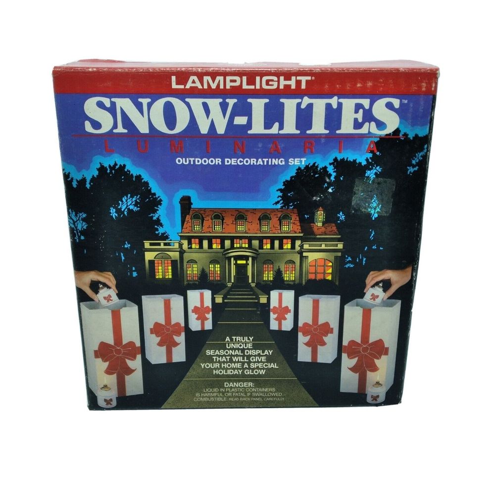 Vtg Christmas Lamplight Snow-Lite Luminarias 8 Prefilled Liquid Candles & Bags